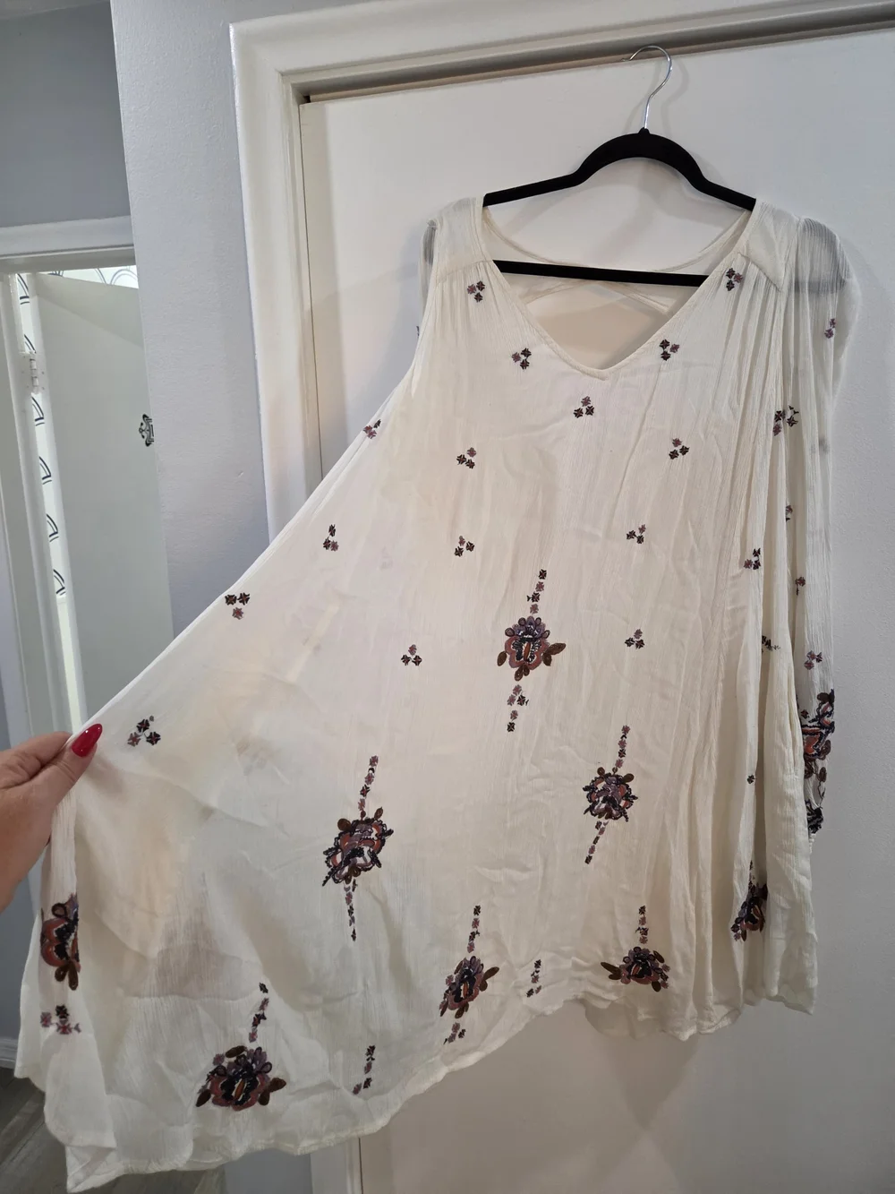 Free People Cream Long Sleeve Embroidered Boho Dress